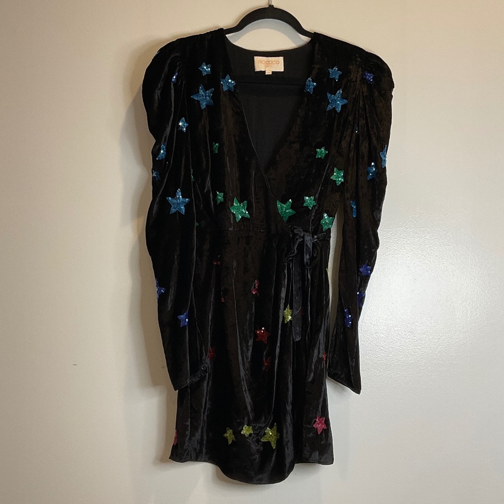 Rococo Black Sand Mini Velvet Wrap Around Dress